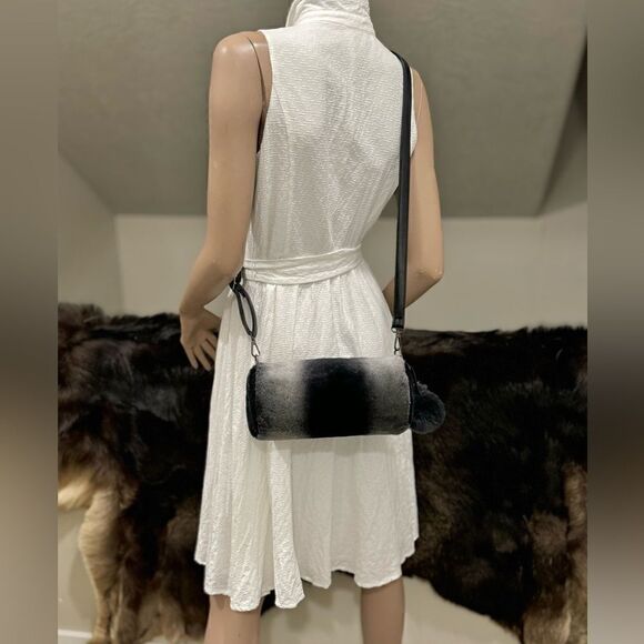 Gray Gradient Handmade Genuine Shearling Leather Barrel Bag & 3 Strap Styles - Picture 8 of 16